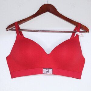 Victoria's Secret Push Up Bra Red 38D T-Shirt Lightly Padded Rhinestone Logo